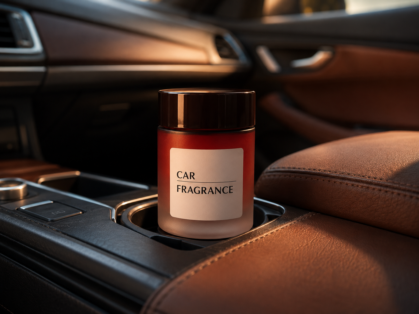 Luxury interior advertising concept for a car fragrance product